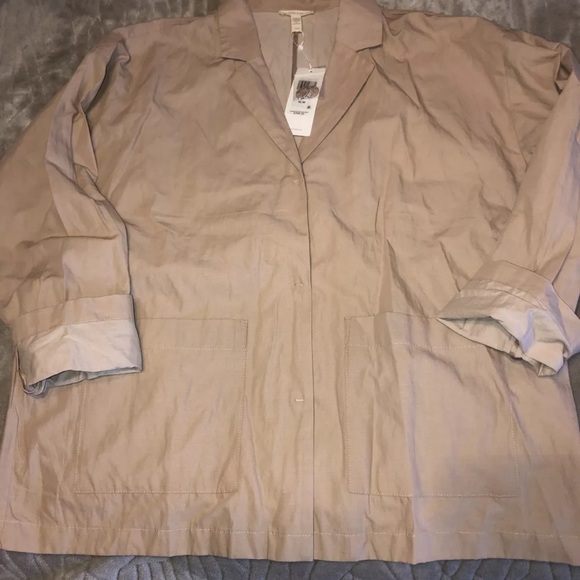 EILEEN FISHER Khaki ORGANIC Cotton Steel OVERSIZED JACKET M $298 NWT - Picture 6 of 11
